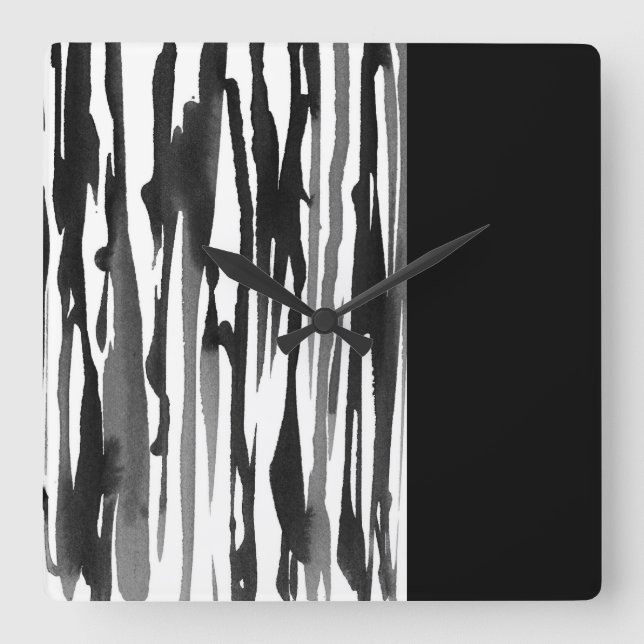 Horloge Carrée Black and White Abstract Stripes (Recto)
