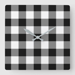 Horloge Carrée Black and white checked gingham pattern