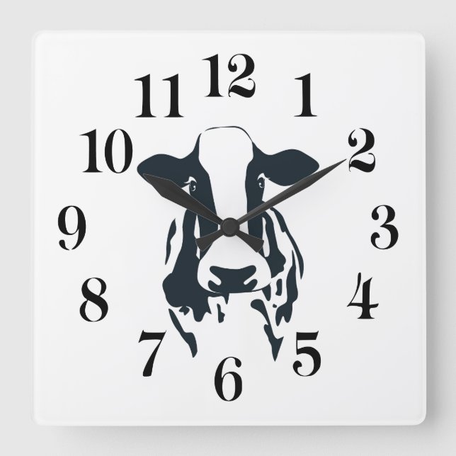 Horloge Carrée Black and White Cow Clock (Recto)