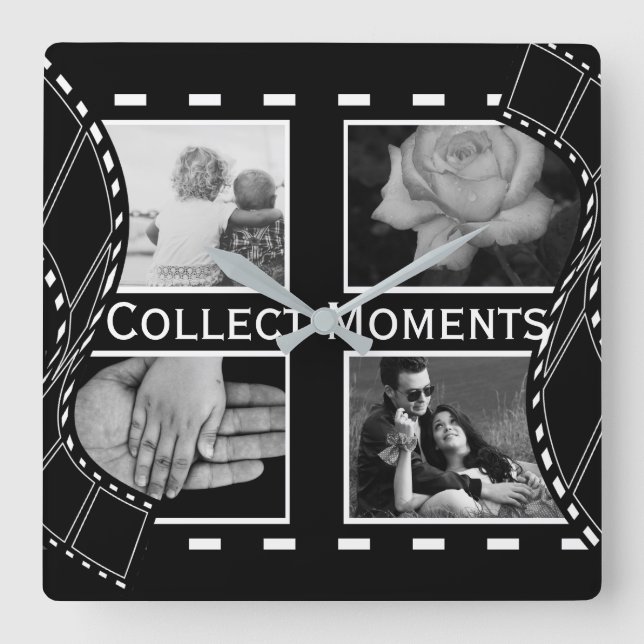 Horloge Carrée Black and White Film Reel Custom Photo (Recto)