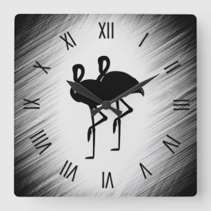 Horloge Carrée Black and White Flamingo