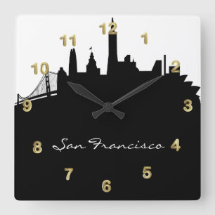 Horloge Carrée Black and White San Francisco Skyline