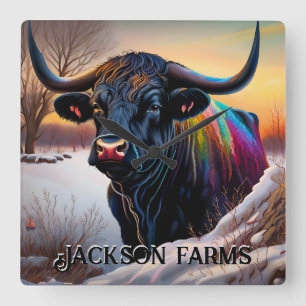 Horloge Carrée Black Angus Bull Winter