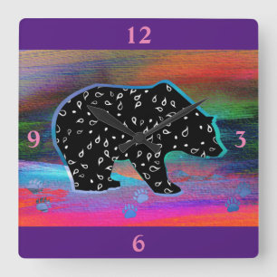 Horloge Carrée Black Bear Spirit Northern Light Coloris