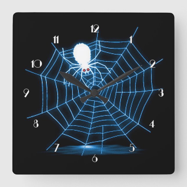 Horloge Carrée Black & Blue Halloween Spider Web (Recto)