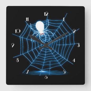 Horloge Carrée Black & Blue Halloween Spider Web Wall Clock