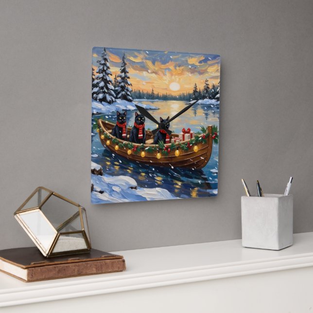 Horloge Carrée Black Cat Christmas Boat Holiday (Bureau)