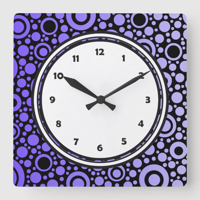 Horloge Carrée Black Dots & Circles Grid + your backgr. & (Recto)