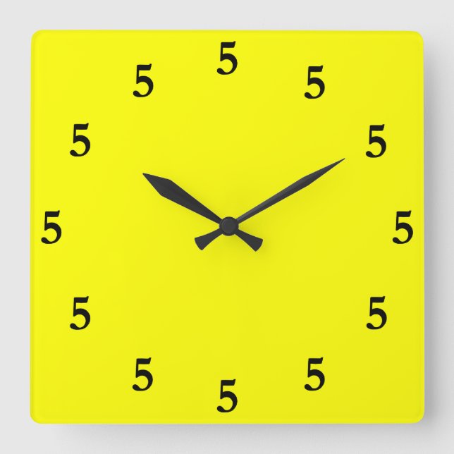 Horloge Carrée Black Five oClock Somewhere on Yellow (Recto)