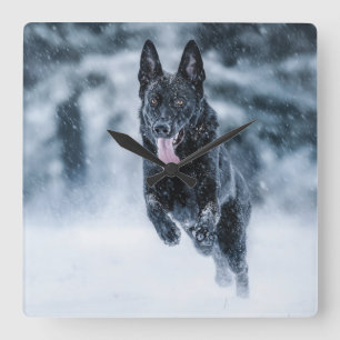 Horloge Carrée Black German Shepherd in snow Duvet Cover