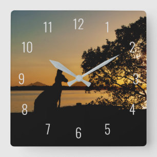 Horloge Carrée Black & Gold Sunset Australia Kangaroo Outline