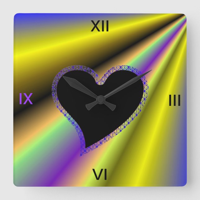 Horloge Carrée Black Heart on Rainbow (Recto)
