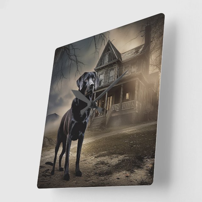 Horloge Carrée Black Labrador Halloween (Angle)