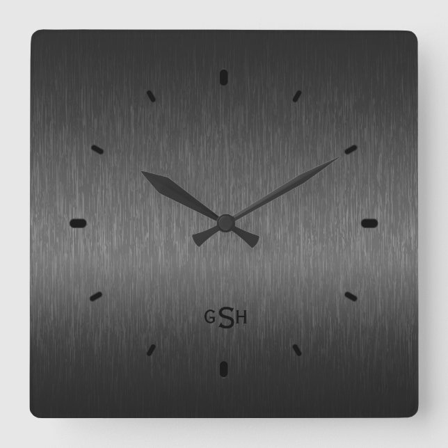 Horloge Carrée Black métallc design brushed aluminum look (Recto)