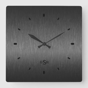 Horloge Carrée Black métallc design brushed aluminum look