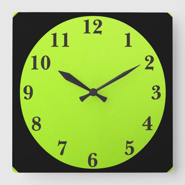 Horloge Carrée Black On Lime Green (Recto)