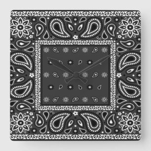 Horloge Carrée Black Paisley Bandana Anniversaire Hip hop Rap Éca
