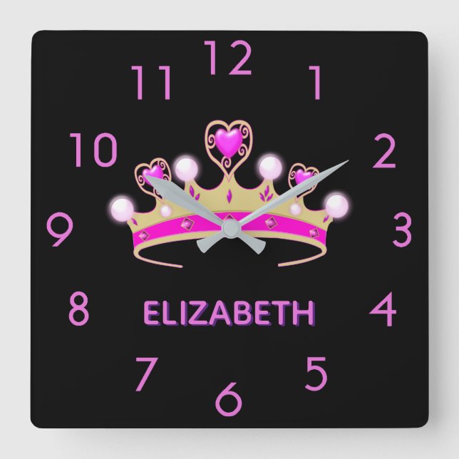 Horloge Carrée Black pink tiara crown princess name (Recto)