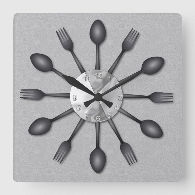 Horloge Carrée Black Spoons and Forks Wall Clock (Recto)