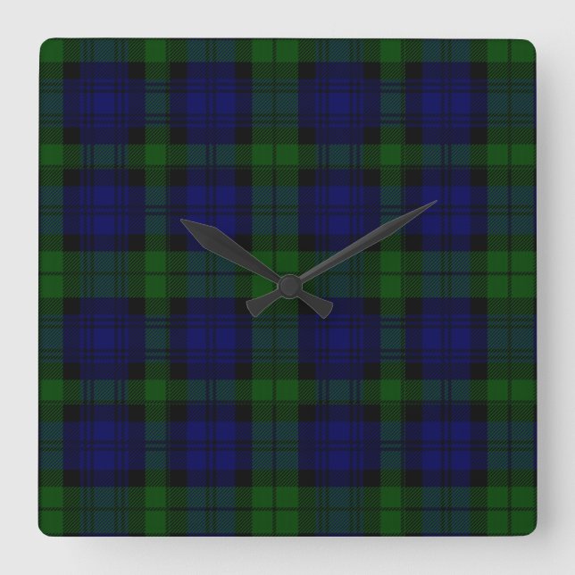 Horloge Carrée Black Watch Tartan bleu vert Plaid (Recto)