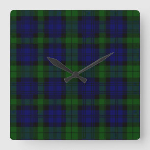 Horloge Carrée Black Watch Tartan bleu vert Plaid