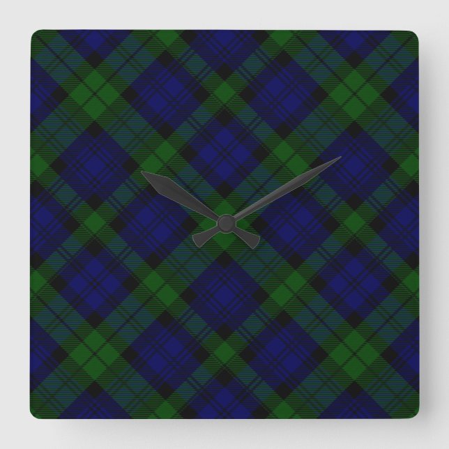 Horloge Carrée Black Watch Tartan bleu vert Plaid (Recto)