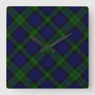 Horloge Carrée Black Watch Tartan bleu vert Plaid