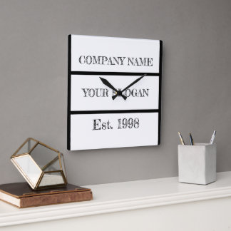 Horloge Carrée Black & White Block Style Company Name