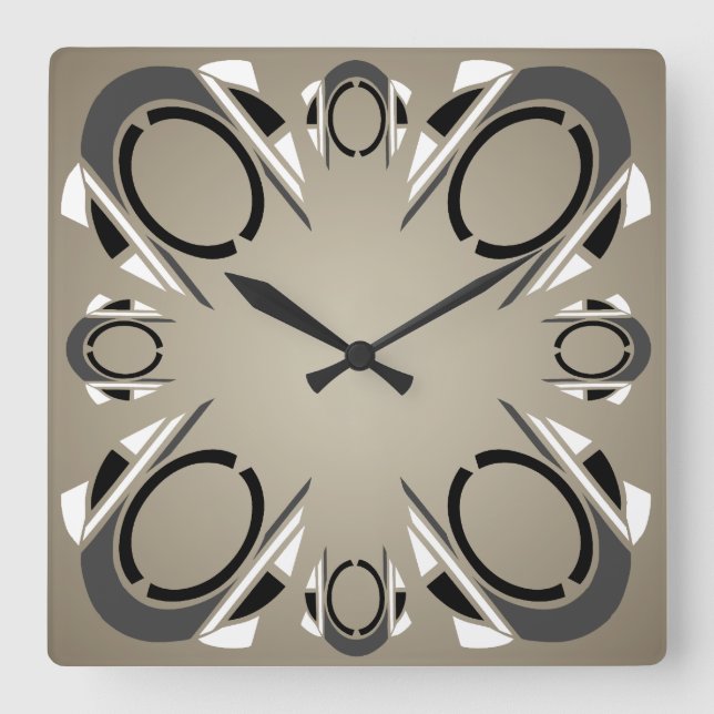 Horloge Carrée Black White Gray Sepia art Deco Wall Clock (Recto)