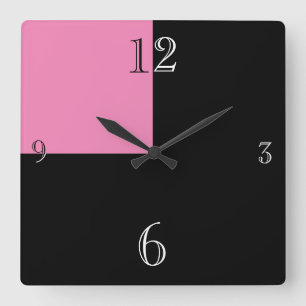Horloge Carrée Black White Pink abstract