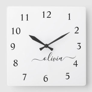 Horloge Carrée Black White Script monogram Girly