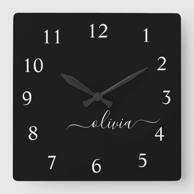 Horloge Carrée Black White Script monogram Girly (Recto)