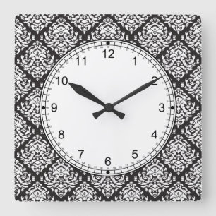 Horloge Carrée Blanc de damassé sur le noir