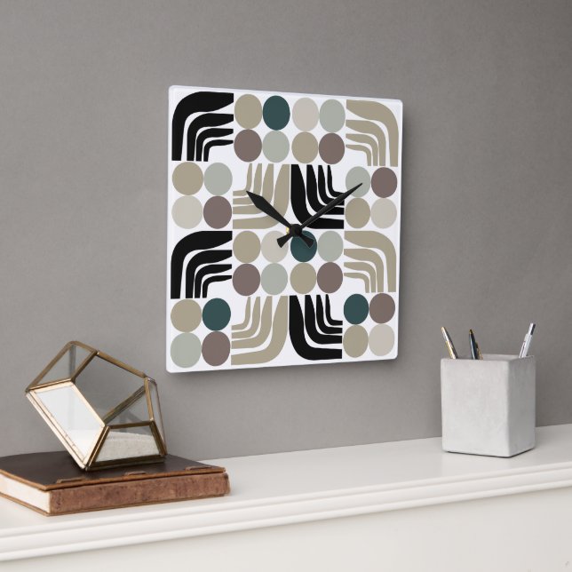 Horloge Carrée Blanc Noir Gris Bohème (Bureau)