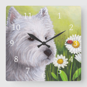 Horloge Carrée Blanc Westie du chien 83