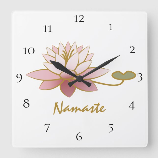 Horloge Carrée *~* Blanc Zen Namaste Rose Lotus Fleur Spirituel (Recto)
