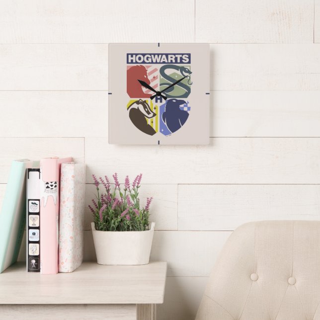 Horloge Carrée Blason timbré vintage HOGWARTS™ (Salle de lecture)