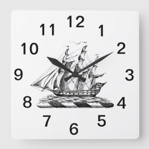Horloge Carrée Blason Vintage Naval Navire Clipper Crête