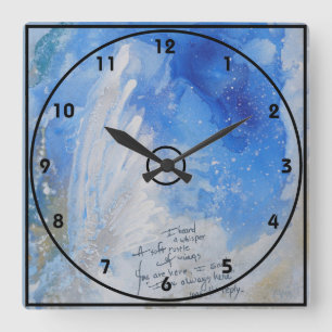 Horloge Carrée Bleu Angel ailes, douce présente aquarelle toile