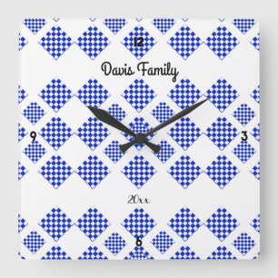 Horloge Carrée Bleu blanc coche diamant