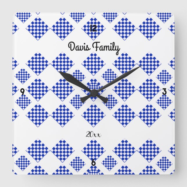 Horloge Carrée Bleu blanc coche diamant (Recto)