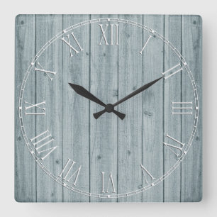 Horloge Carrée Bleu clair Rustique belle texture bois