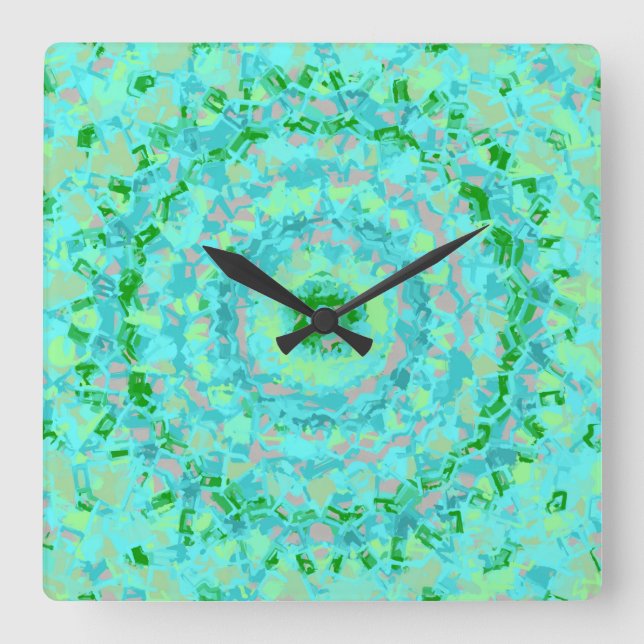 Horloge Carrée Bleu de plage et Abstrait vert (Recto)