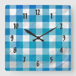 Horloge Carrée Bleu et blanc À damiers Buffalo Plaid