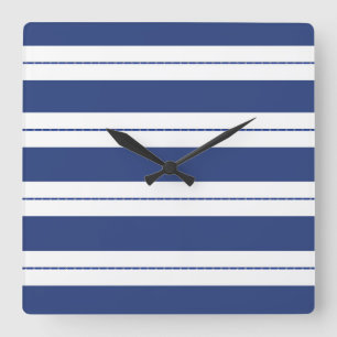 Horloge Carrée Bleu et blanc barrés