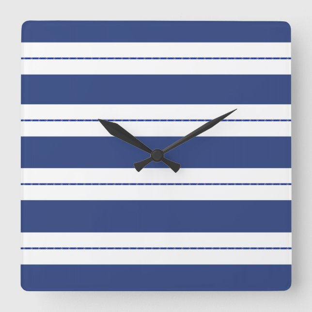 Horloge Carrée Bleu et blanc rayé (Recto)