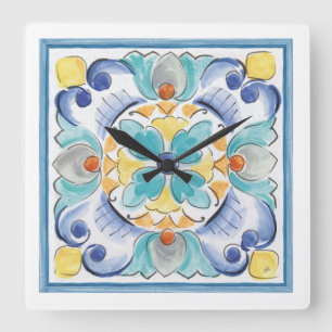 Horloge Carrée Bleu et jaune