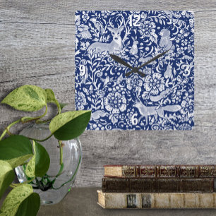 Horloge Carrée Bleu foncé Blanc Bois Nature animale