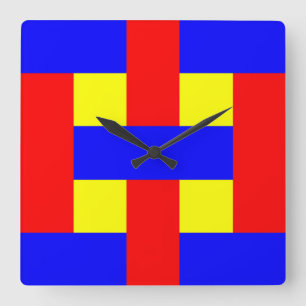 Horloge Carrée Bleu, jaune et rouge