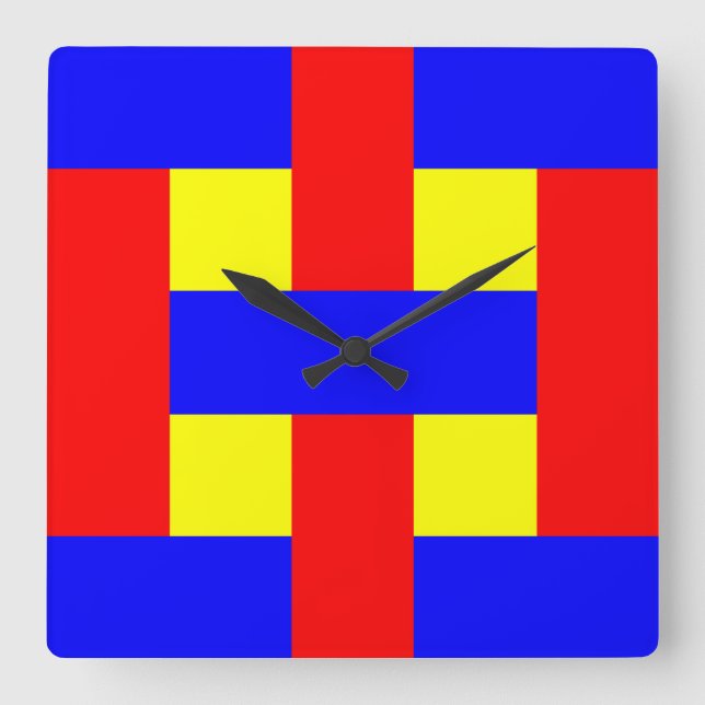 Horloge Carrée Bleu, jaune et rouge (Recto)